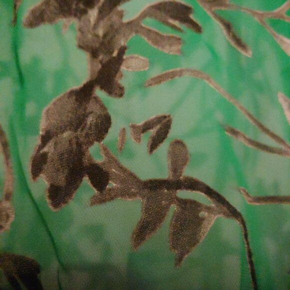 Alice & Olivia Burnout Velvet L-Sleeve Kelly Green/Grey Whimsy Sheer Blouse XS - Picture 8 of 13